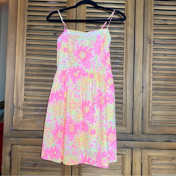 Lilly Pulitzer Bright COTTON sunburst floral spaghetti strap,tied back mini-SZ-4 - Picture 2 of 11